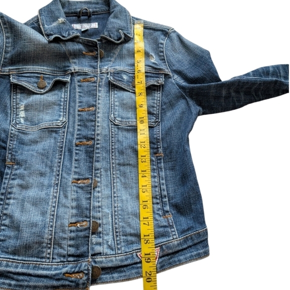 Guess Jean Jacket Vintage Y2K Mid Blue Distressed Flap Pockets Women's Small - Picture 14 of 15